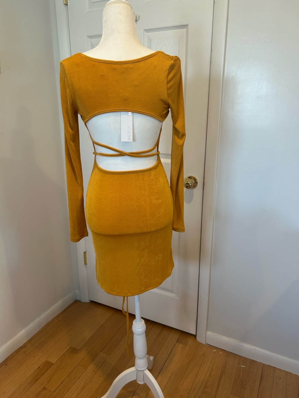 Mustard Cutout Long-Sleeve Bodycon Dress